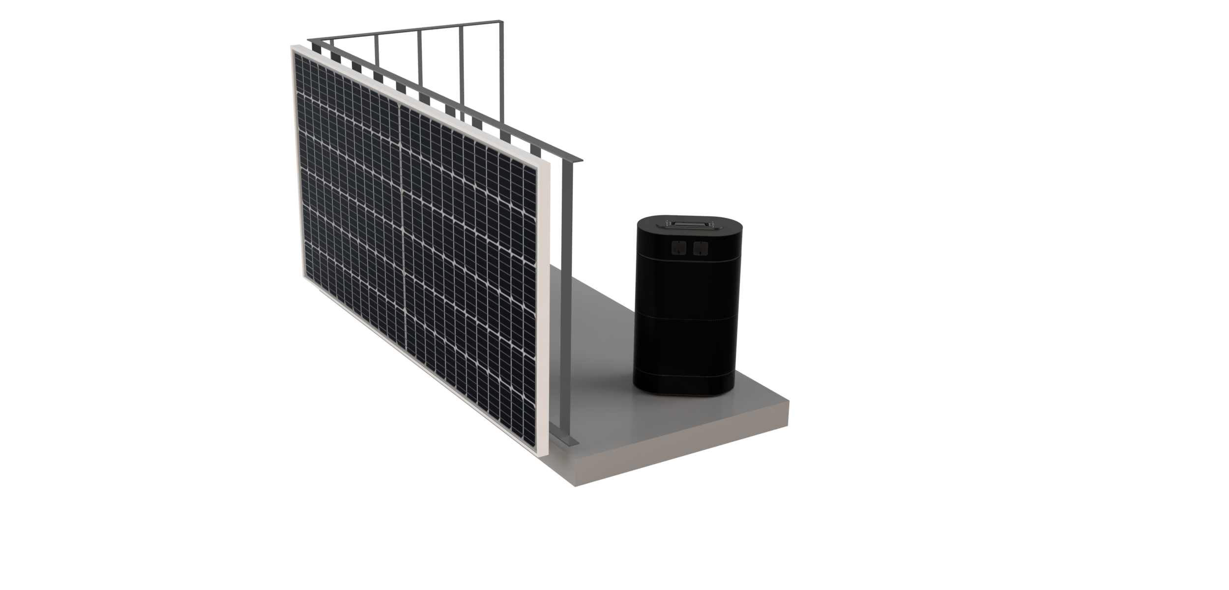 MOE Gesamtsystem inklusive MoeBat, MoeInverter, MoeIslandmode auf einem Balkon mit Solarpanel